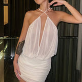 Vestido mini ajustado sexy con escote en V y espalda descubierta