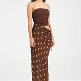 Vestido maxi sexy sin tirantes y ajustado con lunares de patchwork