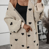 Cárdigan de mujer – Punto de lana – Corte oversize – Mangas largas – Estampado de corazones