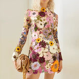 Vestido de mujer - Apliques florales - Mangas largas - Corte ajustado - Elegante vestido de noche
