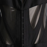 Blazer sexy de malla transparente con un elegante escote en V