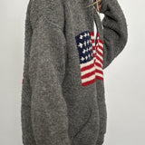 Sudadera con capucha de punto con cremallera y estampado de bandera elegante