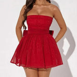 Vestido corto de mujer - Sin tirantes - Acampanado y brillante - Elegante para la noche