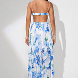 Vestido de noche con abertura y estampado floral