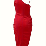 Vestido de mujer – Asimétrico de un solo hombro – Lentejuelas elegantes – Abertura de noche