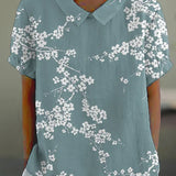 Blusa de mujer - Estampado floral - Corte holgado - Mangas cortas - Cuello clásico
