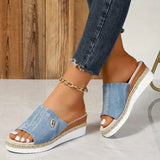 Sandalias de cuña para mujer - Denim - Punta abierta - Suela de plataforma estilo alpargata