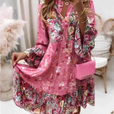 Vestido de mujer – Corte fluido y evasé – Estampado floral – Mangas largas – Tejido transpirable