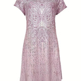 Vestido mini para mujer – Corte holgado – Tejido transpirable – Mangas cortas – Cuello redondo