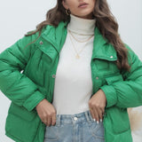 Chaqueta acolchada de colores brillantes con cuello alto.