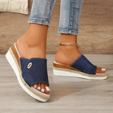 Sandalias de cuña para mujer - Denim - Punta abierta - Suela de plataforma estilo alpargata