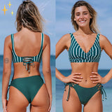 Bikini para mujer – Top cruzado con espalda con cordones – Braguita ajustable con lazo – Tejido elástico transpirable