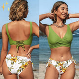 Bikini para mujer – Top cruzado con espalda con cordones – Braguita ajustable con lazo – Tejido elástico transpirable