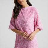 Vestido mini para mujer – Corte holgado – Espalda abierta – Mangas cortas – Con lentejuelas