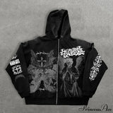 Sudadera con capucha extragrande con cremallera y estampado de ángel Y2K