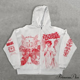 Sudadera con capucha extragrande con cremallera y estampado de ángel Y2K