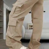 Pantalones cargo rectos y anchos en color albaricoque