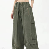 Pantalones cargo verde militar de cintura alta y pierna ancha y paracaídas