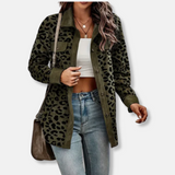 Camisa de mujer - Pana - Corte holgado - Cuello en punta - Estampado de leopardo