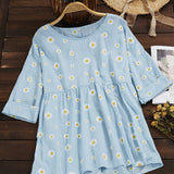 Top de mujer – Corte holgado – Mangas cortas – Estampado floral – Tejido transpirable