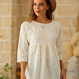 Top de mujer – Corte holgado – Mangas cortas – Estampado floral – Tejido transpirable