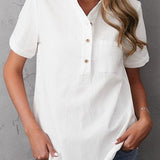 Blusa de mujer – Corte relajado – Cuello alto – Manga corta – Fibras naturales