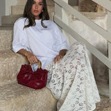 Falda larga vintage de encaje jacquard transparente con cintura baja