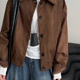 Chaqueta corta de ante con cuello con muesca