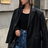 Chaqueta blazer de cuero PU negro