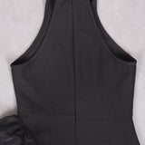 Vestido de noche asimétrico negro con volantes de malla