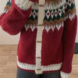 Cárdigan de punto Fair Isle con cuello redondo y botones de cuerno, cuello redondo