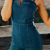 Mono vaquero de pierna ancha con bustier retro