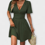 Winslet - Vestido con cinturilla fruncida y escote en V