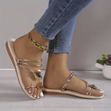 Sandalias de Mujer - Múltiples Tiras con Detalles de Corazón - Comodidad Plana y Elegante