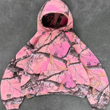 Sudadera con capucha y cremallera con estampado de camuflaje retro Y2K