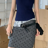 Falda midi ajustada de talle alto con lunares flocados