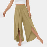 Pantalones de yoga para mujer – Corte holgado y fluido – Cintura alta – Abertura lateral – Tejido transpirable