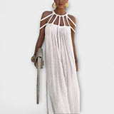 Briar - Maxi Vestido de Mezcla de Lino con Tirantes Drapados