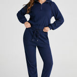 Conjunto de ropa de estar por casa para mujer: Top de cuello alto con cremallera y pantalones con cintura elástica