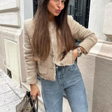 Abrigo de tweed corto de botonadura sencilla