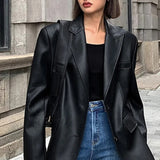 Chaqueta blazer de cuero PU negro