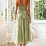 Vestido lencero sin mangas con detalle de cordones y espalda abierta, encantador vestido de patchwork.