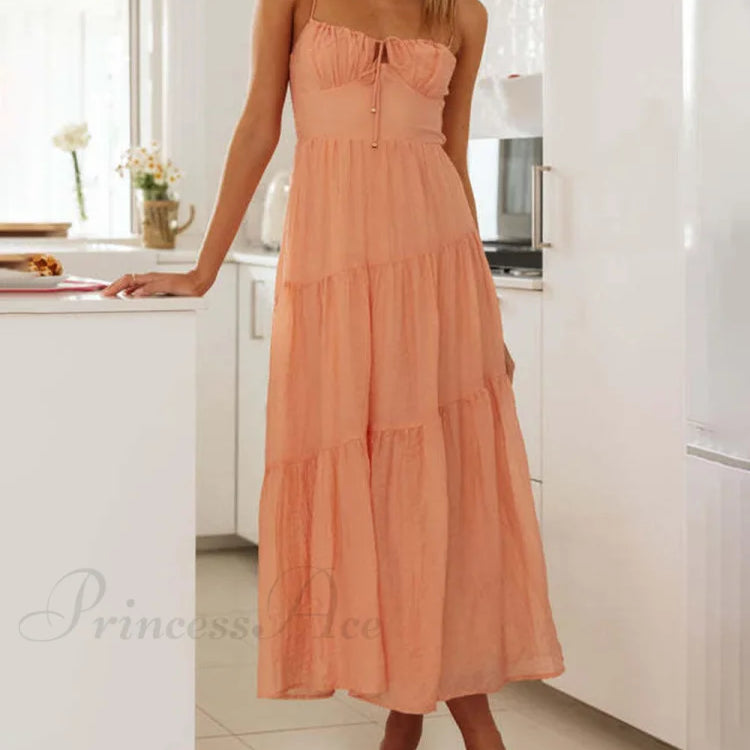 Vestido lencero sin mangas con detalle de cordones y espalda abierta, encantador vestido de patchwork.