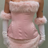 Minivestido sexy con paneles lisos y esponjosos y cintura atada.