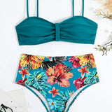 Conjunto bandeau tropical de dos piezas con lazo en la espalda