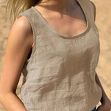 Top de mujer - Sin mangas - Encaje elegante - Cuello redondo - Estilo chic e informal