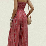 Mono de mujer - Bustier fruncido - Estampado bohemio - Corte holgado - Largo hasta el tobillo