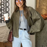 chaqueta de aviador con textura de ante