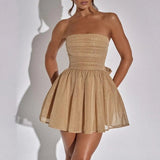 Vestido corto de mujer - Sin tirantes - Acampanado y brillante - Elegante para la noche