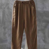 Pantalones casuales de mujer – Corte holgado – Cintura elástica – Tejido transpirable – Largo hasta el tobillo